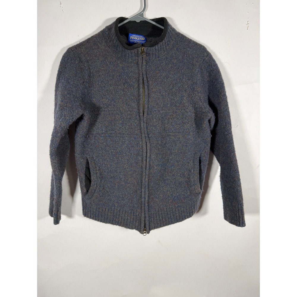 Pendleton Mens Washable Wool Full Zip Cardigan Sweater Blue Marl Mock Neck M